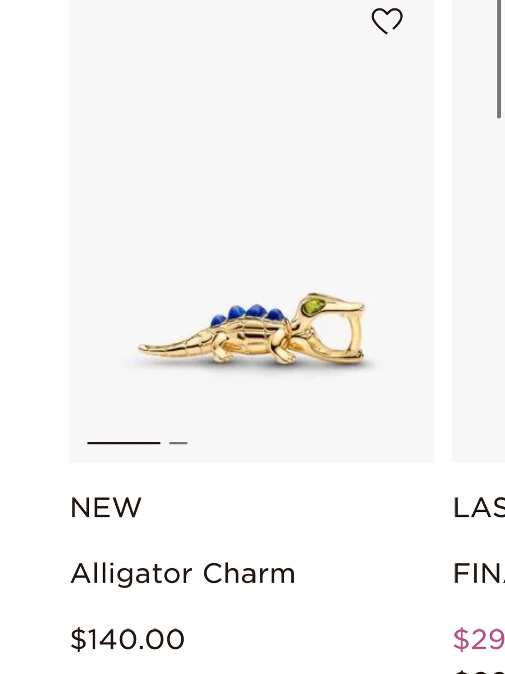 Pandora Gold Alligator Charm Pendant with Blue Stones - Women Jewelry